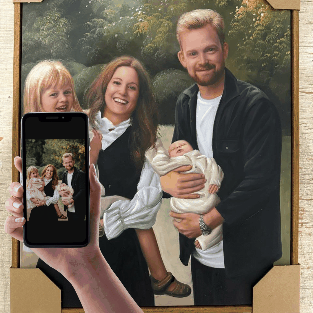 Familienporträt, handgemalt nach Foto - persönliches Geschenk für Mama von den Kindern