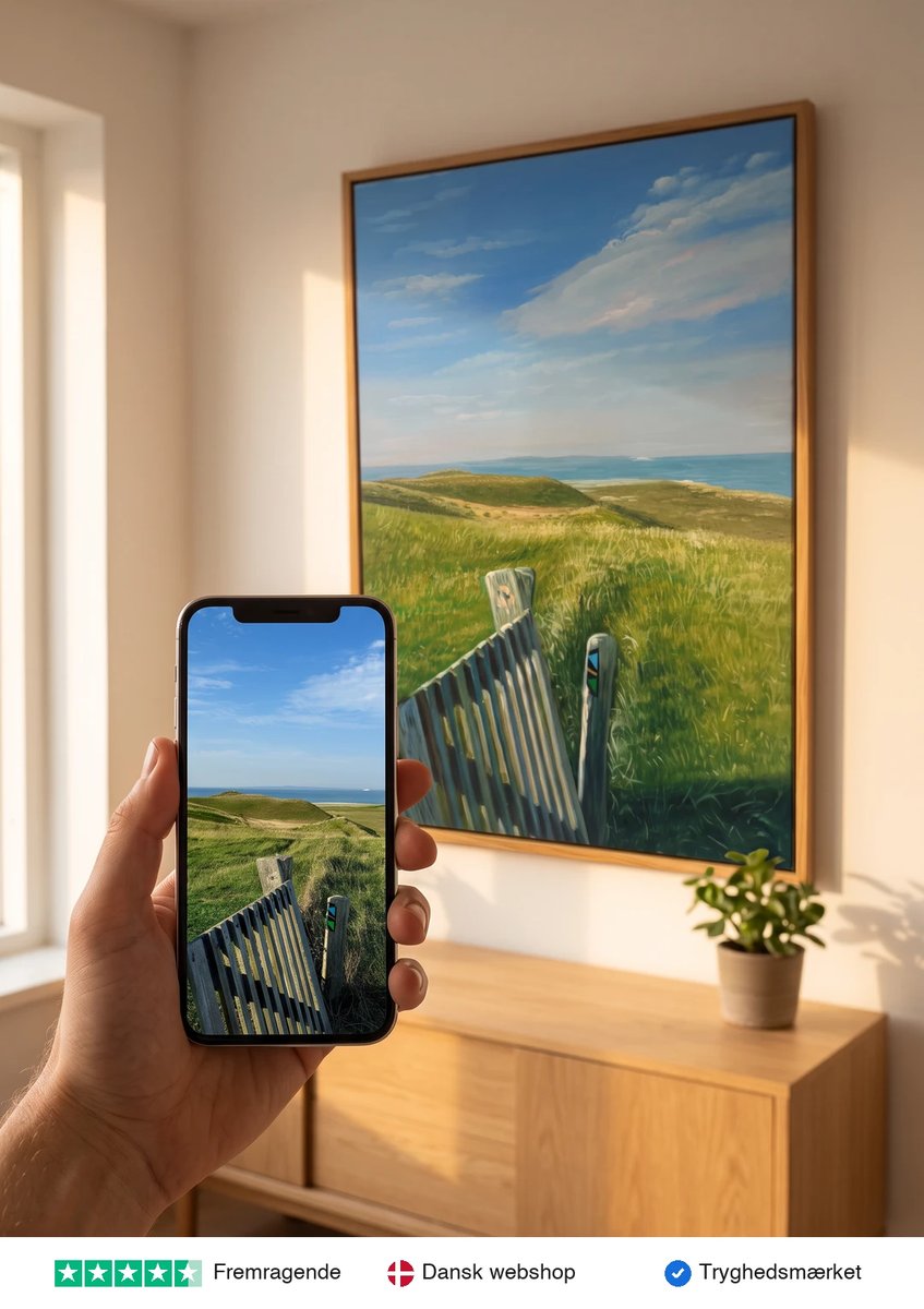 Vom Foto zum Gemälde: das Kundenfoto auf dem Handy neben dem fertigen handgemalten Gemälde