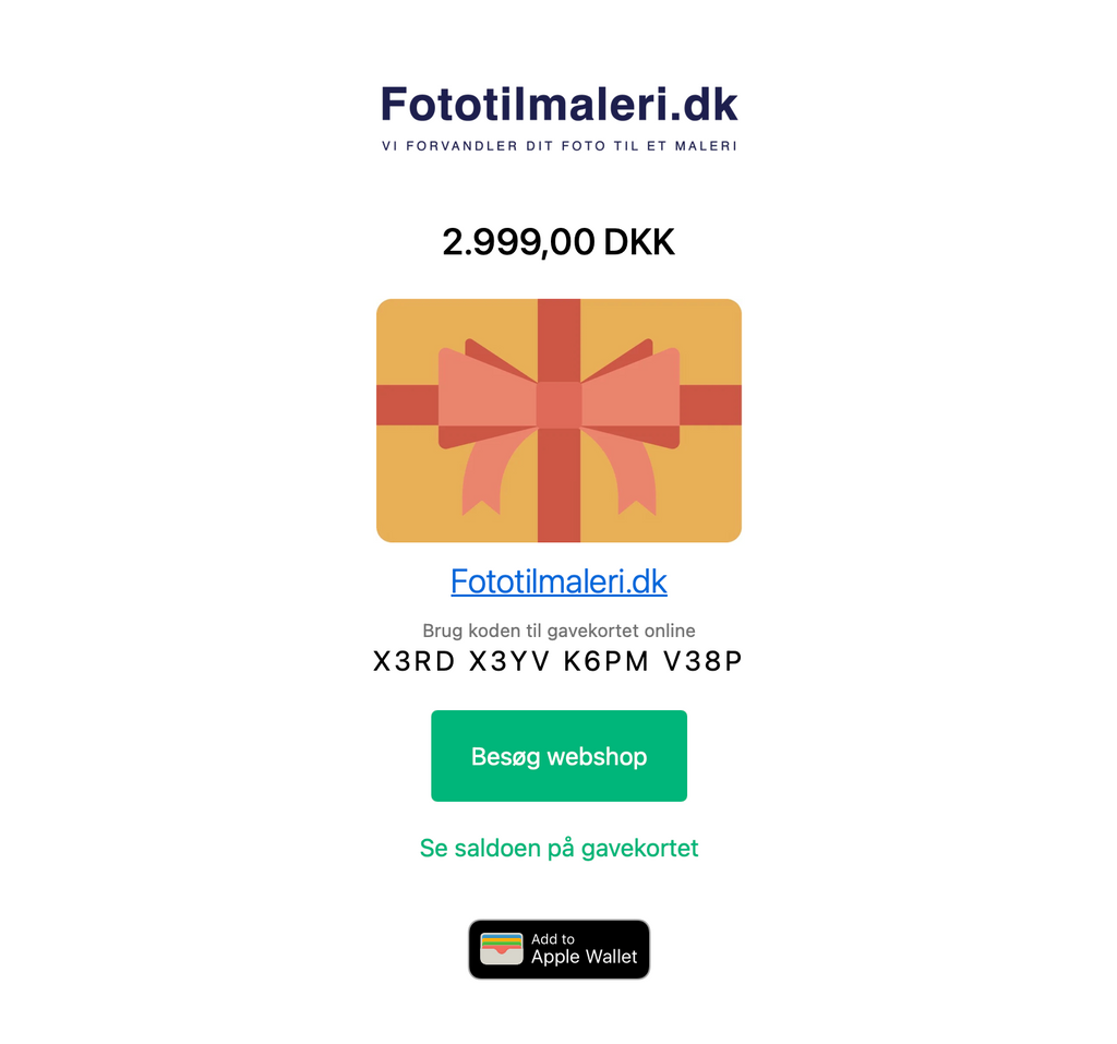Beispiel eines Geschenkgutscheins für ein persönliches Gemälde - handgemalte Kunst als Geschenk