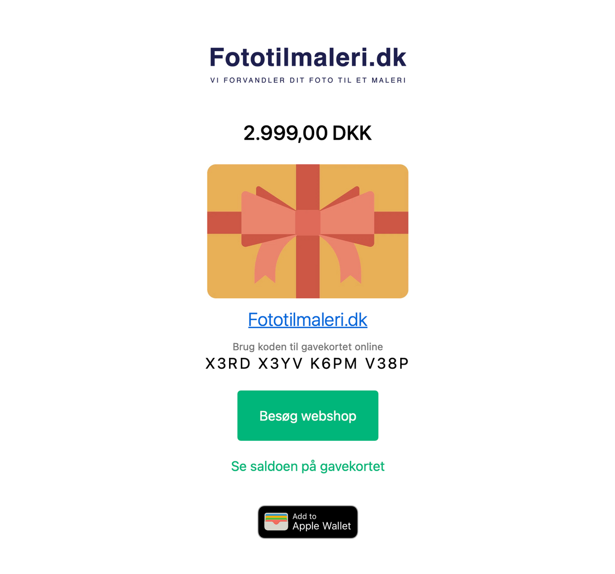 Beispiel eines Geschenkgutscheins für ein persönliches Gemälde - handgemalte Kunst als Geschenk