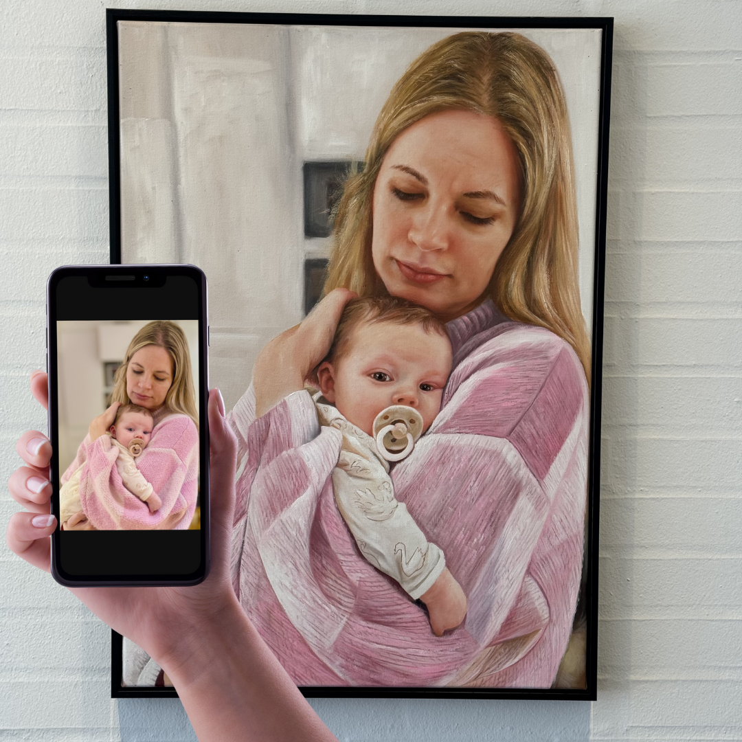Geburtsgemälde nach Foto - handgemaltes Gemälde eines neugeborenen Babys